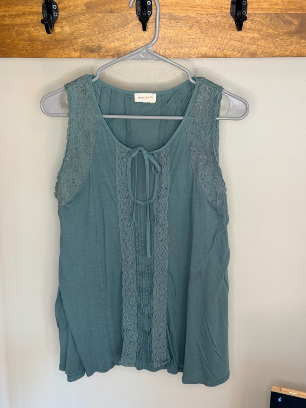 Meadow Rue Sleeveless Lace-Trim Teal Tank Top